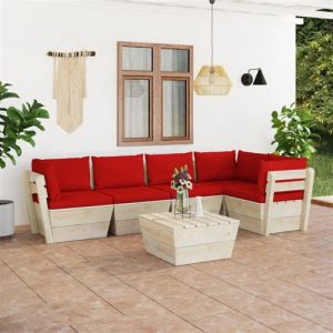 VidaXL Ensemble de canapés 6 pièces avec table de jardin en palette en épicéa et rouge