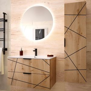 Ensemble meuble simple vasque encastrée 80cm et colonne Teren Bois