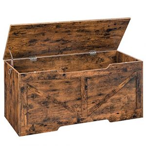 HOOBRO Coffre de Rangement Banc de Rangement charnières de sécurité Armoire à Jouets Banc à Chaussures Marron Rustique