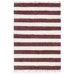 Image de VidaXL Tapis chindi tissé à la main Coton 80x160 cm Bordeaux et blanc