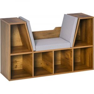 Homcom Bibliothèque banc - 2 en 1 - coussins de siège et 6 compartiments - panneaux de particules - 102x30x61cm - brun rustique