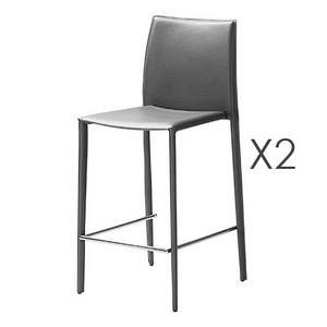 Lot de 2 chaises de bar en cuir recyclé coloris anthracite - BORA BORA