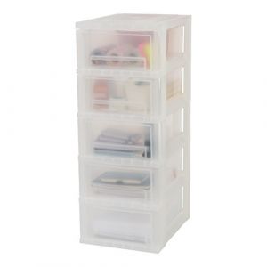 Image de Iris Ohyama 135721 Tour de rangement sur roulettes 5 tiroirs Smart Drawer Chest. Plastique. Blanc givré. 5 X 11L