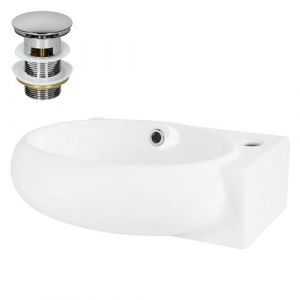 Vasque avec vidage et trop-plein 43 cm Blanc en céramique Trou pour robinetterie à droite ML-Design