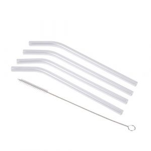 Homéa, Set de 4 Pailles en Verre Réutilisable 18 cm + Brosse