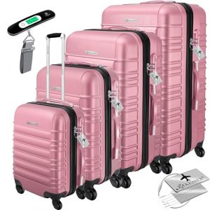 KESSER Set de 4 Valise rigide de Voyage Avec Roulettes et Poignée | 4 tailles Bagage Cabine ABS Trolley Avec Serrure Rose