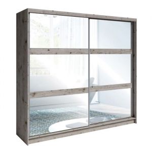 Armoire VELTIS 2 portes coulissantes avec miroir – L230 x H215 cm – Coloris chêne Wellington