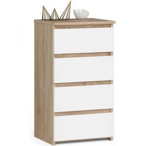 Image de Commode Akord CL4 Ch&ecirc;ne Sonoma 40 cm 4 tiroirs fa&ccedil;ade Blanche mat 40x35x74 cm