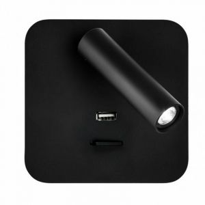 Fab 171561c09 | Applique Murale 3w 4000k Giotto Square Noir Avec Usb 150lm Avec Interrupteur 14x14x12cm