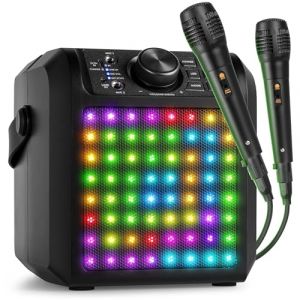 Fenton KAR50B Enceinte Karaoké Enfant Bluetooth avec Façade Lumineuse 50 Watts - Noire, Batterie Integrée