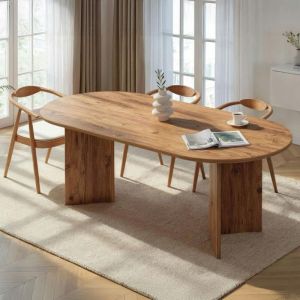 Table &agrave; manger ovale effet pin pieds en V 200 cm MARFA