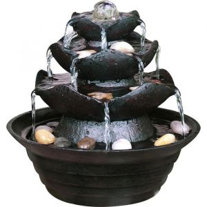 Dobar 96400e Fontaine intérieure Design en polyrésine de Style Rocher avec Pierres décorative, Jeu d’Eau avec Pompe pour l’intérieur, Plastique, Noir, 22.2 x 22.2 x 20.6 cm