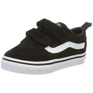 Vans Ward V-Velcro Suede, Baskets Mixte Enfant -Noir ((Suede/Canvas) Black/White) - 24 EU