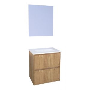 Meuble de Salle de Bain BELIS - A suspendre - Miroir Suspendu - 60cm - Bois
