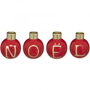 Lot de 4 Bougeoirs Photophores en c&eacute;ramique forme Boule de no&euml;l D 8 x 10 cm