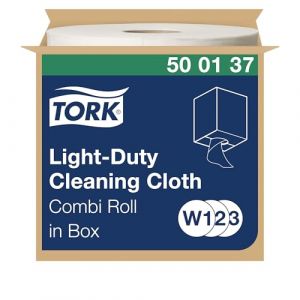 Tork Bobine combi de chiffons de nettoyage léger blancs W1/W2/W3, s'utilisent humides ou secs, 1 x 600 chiffons, 500137