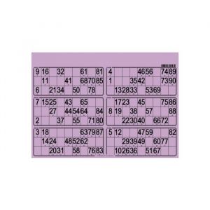 Planche de 6 grilles loto 90 numeros violet - plaque carton rigide 1.5 mm format standard - set accessoire soiree bingo et carte