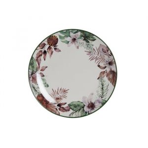 Image de Assiette plate en porcelaine - DKD Home Decor - Blanc et vert - 29x38x29 cm - Florale - Brillante