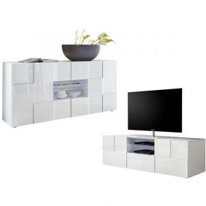 Image de Ensemble Meuble TV + Buffet Séjour l ineux CALISTO Blanc laqué