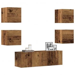 VidaXL Ensemble De Meuble Tv Mural 5 Pcs Vieux Bois Bois D'ing&eacute;nierie