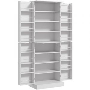 Homcom Buffet armoire de cuisine 2 portes 8 niveaux 16 porte-épices effet bois moulures blanc
