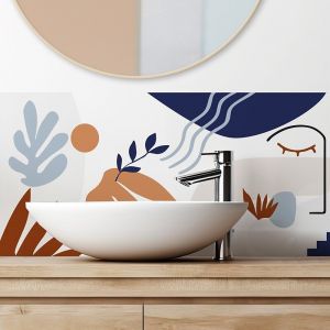 Lot de 2 bandeaux adhésifs pour salle de bain en PVC - 2 x (70 x 30 cm) - 99deco - Abstrait Ocre & Bleu