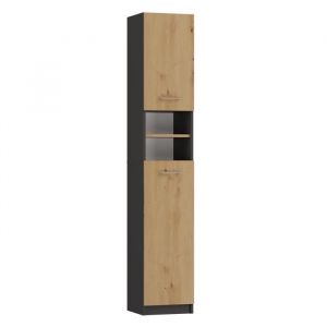 MARELLO - Colonne de salle de bain style moderne - 183x32x30 - 2 portes+étagères - Gris&Aspect bois