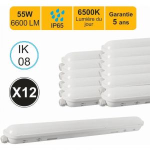 Lutèce Lot de 12 réglettes led étanche 1500mm 55W 6600 lm 6500K IP65 - interconnectable - garantie 5 ans
