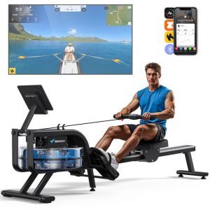 Rameur À Eau D'appartement, Avec Moniteur Bluetooth, Support De Tablette Réglable, Pliable, Noir, Connecté App, MERACH