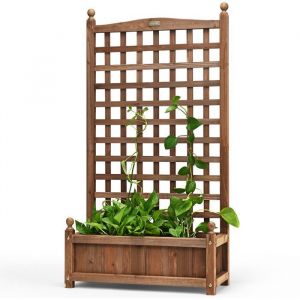 Jardini&egrave;re avec Treillis en Bois de Sapin, Bac &agrave; Fleurs R&eacute;sistant aux Intemp&eacute;ries pour Plante Grimpante Vigne Fleurs, 63,5 x 28 x 122 cm