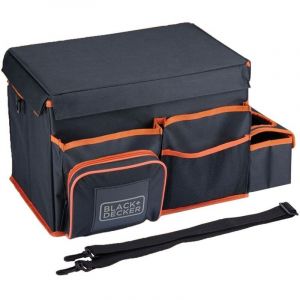 Black & Decker Rangement Coffre de Voiture - Coffre Attelage 47,5 x 25 x 30 cm - avec Plusieurs Compartiments - Organisateur de Voiture Incl. 2 Porte-Gobelets - Noir