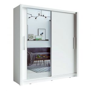 Armoire 205cm 2 portes coulissantes, coloris blanc, collection OZZULA