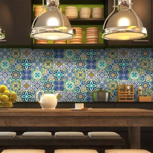 Sticker Mural Carrelage adhésif Cuisine Salle de Bain - 9 Stickers CARRELAGES AZULEJOS Vintage ARABESQUES - 9stickers10x10cm