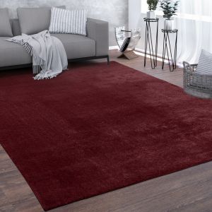 Paco Home - Tapis, Tapis &agrave; Poils Ras Doux Pour Salon, Doux, Lavable, Rouge 200 cm carr&eacute;