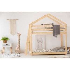 Lit cabane superposé 90x190 sommier inclus naturel