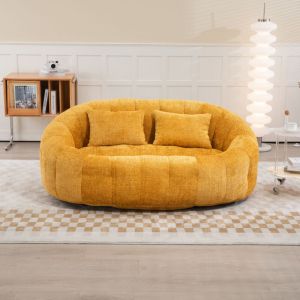 Canap&eacute; Pouf Relax En Mousse Souple Matelass&eacute;e Confortable Avec Tissu De Peluche, Jaune
