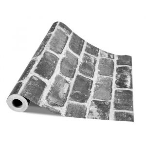 Papier Peint Adh&eacute;sif - DUOKU - Mod&egrave;le Brique Grise - 45 cm x 10 m - R&eacute;sistant &agrave; lEau - PVC