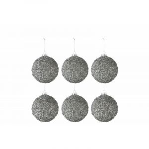 Lot de 6 Boules de Noël "Paillettes" 8cm Gris F é Prix