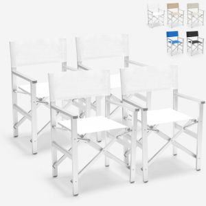 Beach and Garden Design 4 chaises de plage pliables portables textilène aluminium Regista Gold Couleur: Blanc