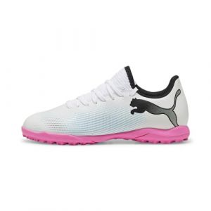 Puma Unisex Youth Future 7 Play Tt Jr Soccer Shoes White Black-Poison Pink, 37.5 EU
