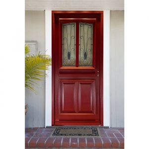 Porte d'entree Bois vitree, Martine Rouge RAL 3004, H,215xl,90 p,gauche Cotes Tableau