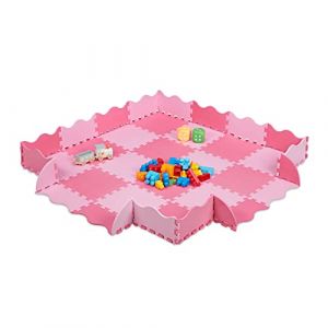 Image de Relaxdays Tapis de sol puzzle 36 pièces, mousse EVA, sans polluants, 1,4 m2, dalle jeu bébé bord, rose-fluo