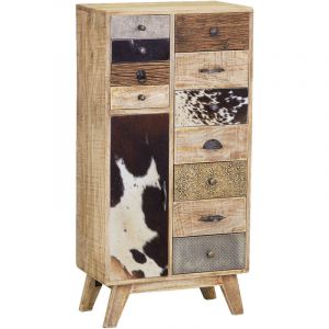 Commode en manguier et peau de vache