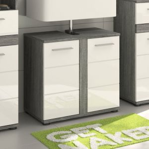 Image de Xonox.home Blake Bad X02B2705, Bois d'ingénierie, Façade : Blanc Brillant, Corps : Imitation Argent fumé, Imitation Argent fumé, 60 x 57 x 34 cm