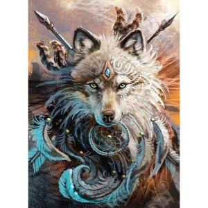 Figured’Art Diamond Painting Broderie Diamant 40x50cm Toile Entière Roulée avec Strass Perles Carrés - Loup Combattant - Kit Complet Animaux 5D DIY Activité Manuelle Loisirs Créatifs Adultes