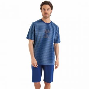 Athena Pyjama court homme Rayures Fish & Chips bleu en coton