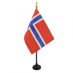 AZ FLAG - Mini Drapeau Norvège De Table - 15x10 cm - Drapeau Norvégien De Bureau 100% Polyester Avec Hampe Pointe Dorée