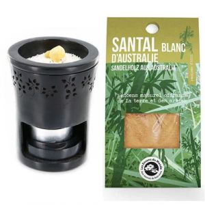Les encens du monde Brûle-parfum en pierre noire + Santal Blanc à brûler