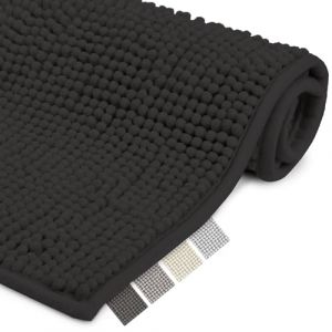 Beautissu Tapis de Bain BeauMare WR &ndash; Tapis salle de bain 50x80cm Noir &ndash; Tapis de bain antid&eacute;rapant adapt&eacute; au chauffage au sol