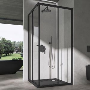 Sogood - doporro Cabine de Douche Transparent en Angle Paroi de Douche avec Portes Coulissantes et Receveur de Douche Ravenna16K-Plus Profilé Noir